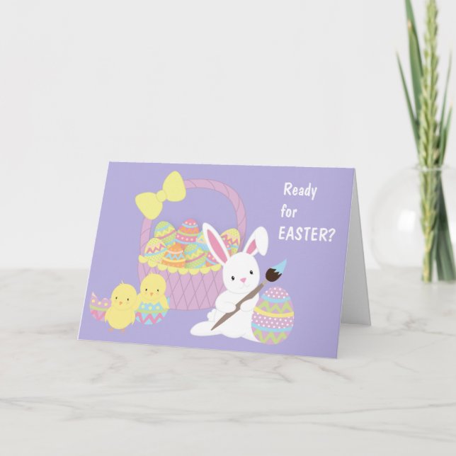 Cartes Pour Fêtes Annuelles Oeufs de Pâques, poules et lapin (Devant)