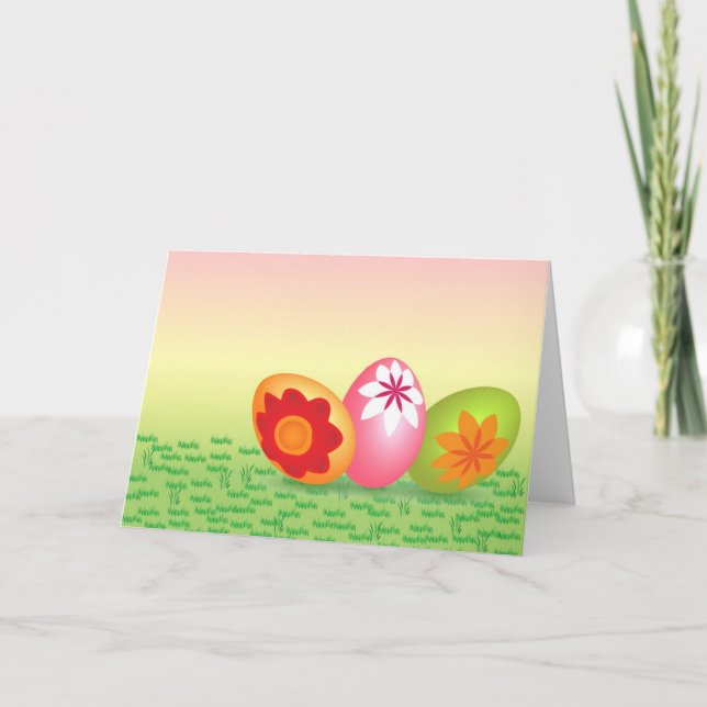 Cartes Pour Fêtes Annuelles Oeufs de pâques roses jaunes (Devant)