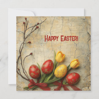 Cartes Pour Fêtes Annuelles Œufs de Pâques rouge et jaune aquarelle shabby chi