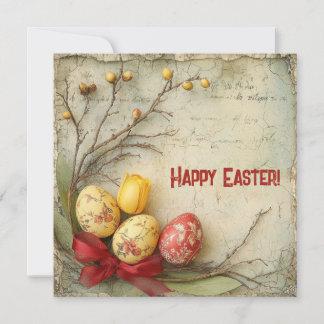 Cartes Pour Fêtes Annuelles Œufs de Pâques rouges et jaunes à l'aquarelle rétr