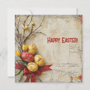 Cartes Pour Fêtes Annuelles Œufs de Pâques rouges et jaunes à l'aquarelle rétr