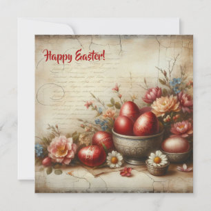 Cartes Pour Fêtes Annuelles Œufs de Pâques rouges rétro aquarelle fleurs de pr