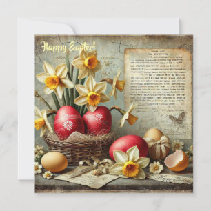 Cartes Pour Fêtes Annuelles Œufs de Pâques rouges rétro fantaisistes jonquille