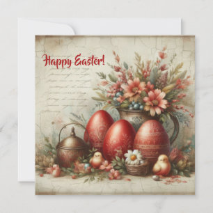Cartes Pour Fêtes Annuelles Œufs de Pâques rouges rétro vintage fleurs printan