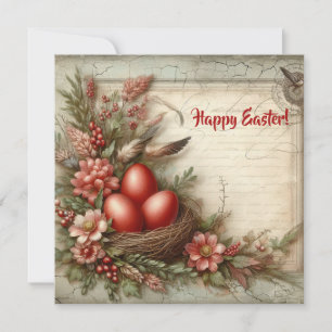 Cartes Pour Fêtes Annuelles Œufs de Pâques rouges vintage aquarelle fleurs de