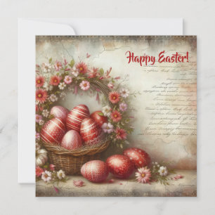 Cartes Pour Fêtes Annuelles Œufs de Pâques rouges vintage aquarelle fleurs pri