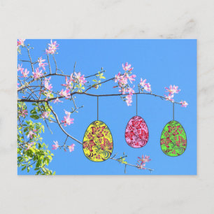 Cartes Pour Fêtes Annuelles Œufs de Pâques sur une branche fleurie