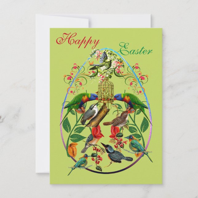 Cartes Pour Fêtes Annuelles Oeufs décoratifs Joyeux printemps de Pâques Oiseau (Devant)