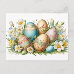 Cartes Pour Fêtes Annuelles Œufs et fleurs de Pâques vintage 