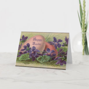 Cartes Pour Fêtes Annuelles Oeufs et violettes de pâques