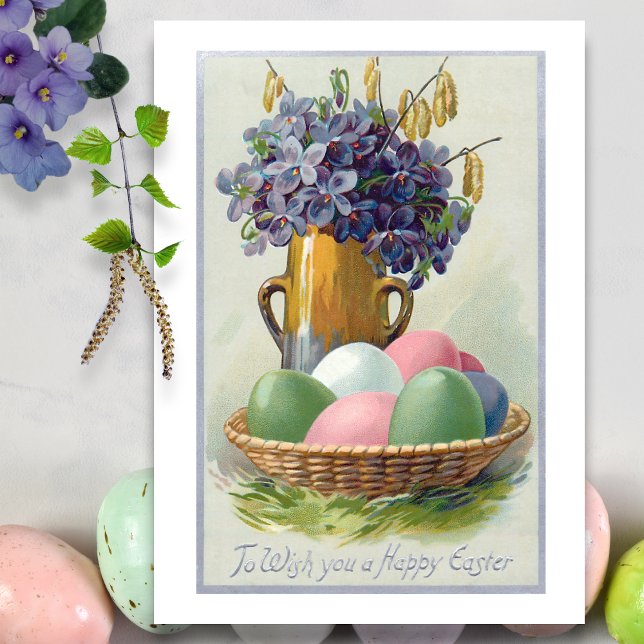 Cartes Pour Fêtes Annuelles Oeufs vintages de Pâques avec Violets (Créateur téléchargé)