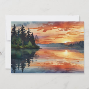 Cartes Pour Fêtes Annuelles Œuvre d'art aquarelle du lac brumeux au coucher du