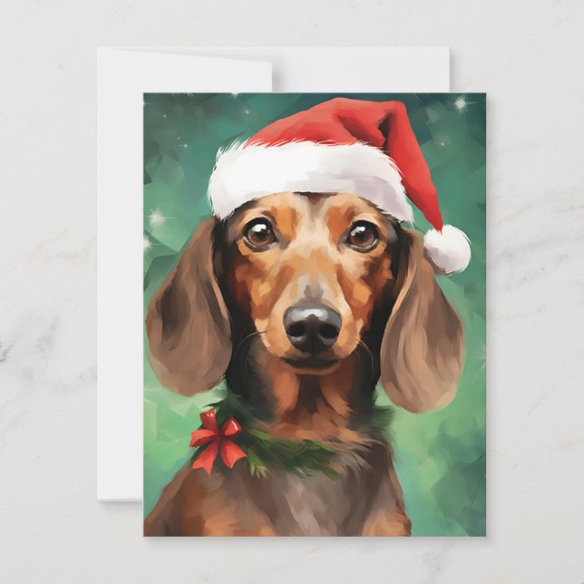Cartes Pour Fêtes Annuelles OEuvre de peinture de Noël de Dachshund (Devant)