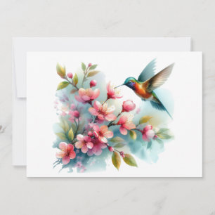 Cartes Pour Fêtes Annuelles OEuvre florale/printanière de colibri