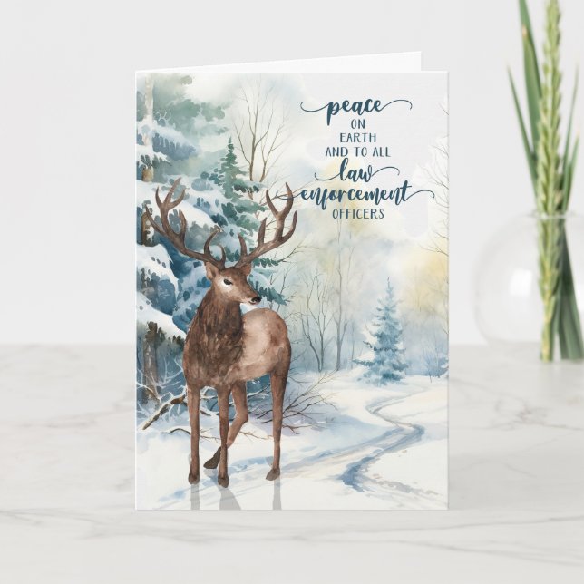 Cartes Pour Fêtes Annuelles Officier de police Noël Reindee Forêt d'hiver (Devant)