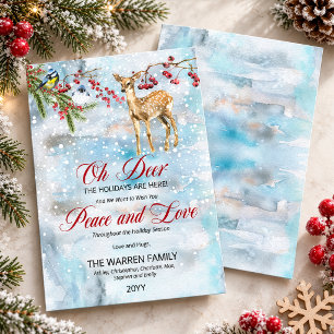 Cartes Pour Fêtes Annuelles Oh Cerf Animaux de la Forêt Hiver Paix et Amour