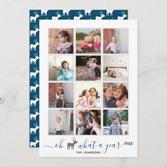 Cartes Pour Fêtes Annuelles Oh cerf ce qu'un an dans avis photo collage bleu (Devant / Derrière)
