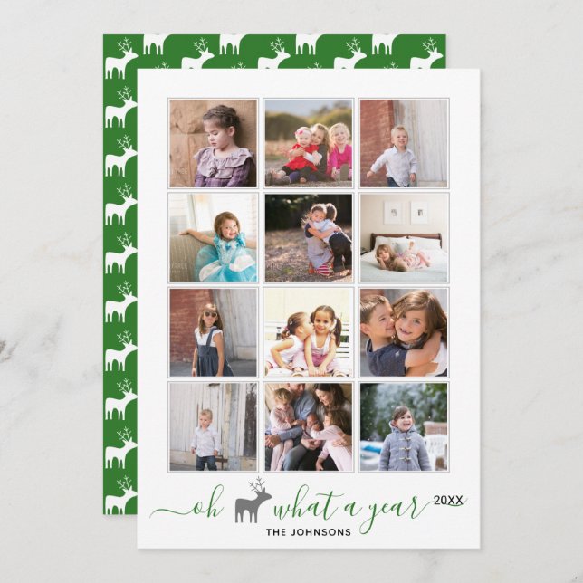 Cartes Pour Fêtes Annuelles Oh cerf ce qu'un an dans avis photo collage vert (Devant / Derrière)