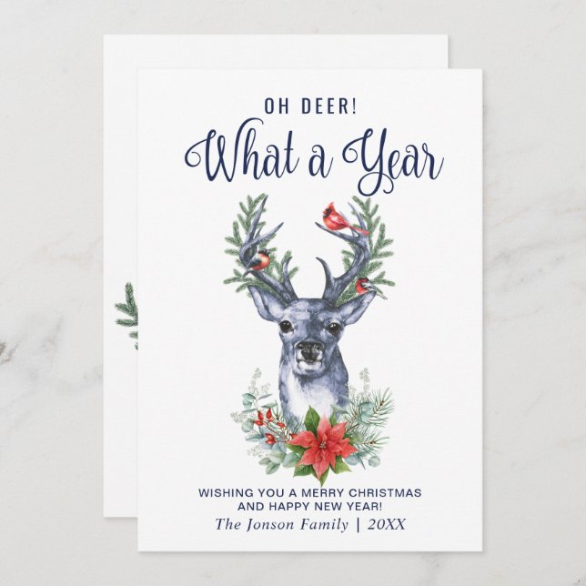 Cartes Pour Fêtes Annuelles Oh Deer Quelle année Joyeux voeux de Noël (Devant / Derrière)