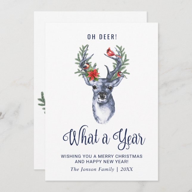 Cartes Pour Fêtes Annuelles Oh Deer Quelle année Joyeux voeux de Noël (Devant / Derrière)
