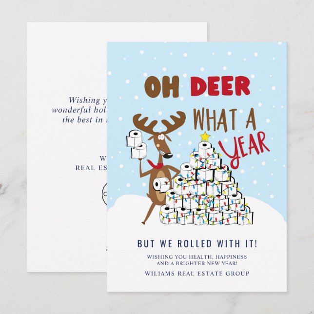 Cartes Pour Fêtes Annuelles Oh Deer Quelle année Noël Entreprise (Devant / Derrière)