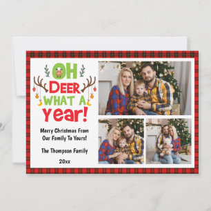 Cartes Pour Fêtes Annuelles Oh Deer What A Year 2025 3 Photos de Famille Noël