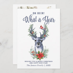 Cartes Pour Fêtes Annuelles Oh Deer What a Year Joyeux Noël Grey PHOTO