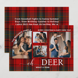 Cartes Pour Fêtes Annuelles Oh Deer What a Year Plaid Christmas Photo Collage