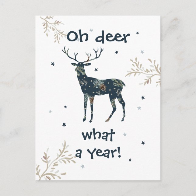 Cartes Pour Fêtes Annuelles Oh Deer What A Year Quarantine Rustique Noël (Devant)