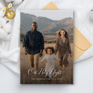 Cartes Pour Fêtes Annuelles Oh Holy Night Elegant Religieux Famille Photo Vert