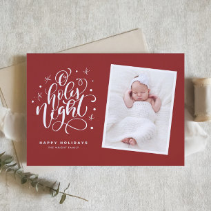 Cartes Pour Fêtes Annuelles Oh Holy Night Script Red Baby Photo Noël