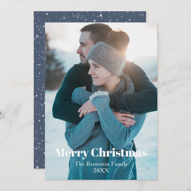 Cartes Pour Fêtes Annuelles Oh Joy Photo Blue Snowy Christmas Holiday Card (Devant / Derrière)