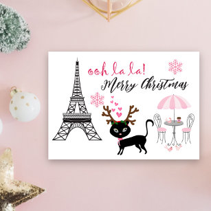 Cartes Pour Fêtes Annuelles Oh La Cute Cat Paris Tour Eiffel Noël