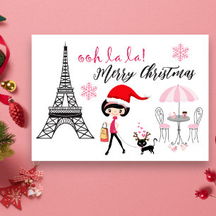 Cartes Pour Fêtes Annuelles Oh La Girl et Cat Paris Tour Eiffel Noël
