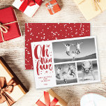 Cartes Pour Fêtes Annuelles Oh Quel Amusant Script Brosse Étoiles Étincelantes<br><div class="desc">Oh, Quel Salutations Amusantes Dans Un Script Blanc Brossé Et Des Étoiles Étincelantes. Une Calligraphie Design Et Élégante Carte Collage De Noël / Vacances Multi Photo. Carte photo moderne de vacances ou de noël avec 3 photos dans un agencement simple avec design avant et arrière. Conçu par fat*fa*tin. Facile à...</div>