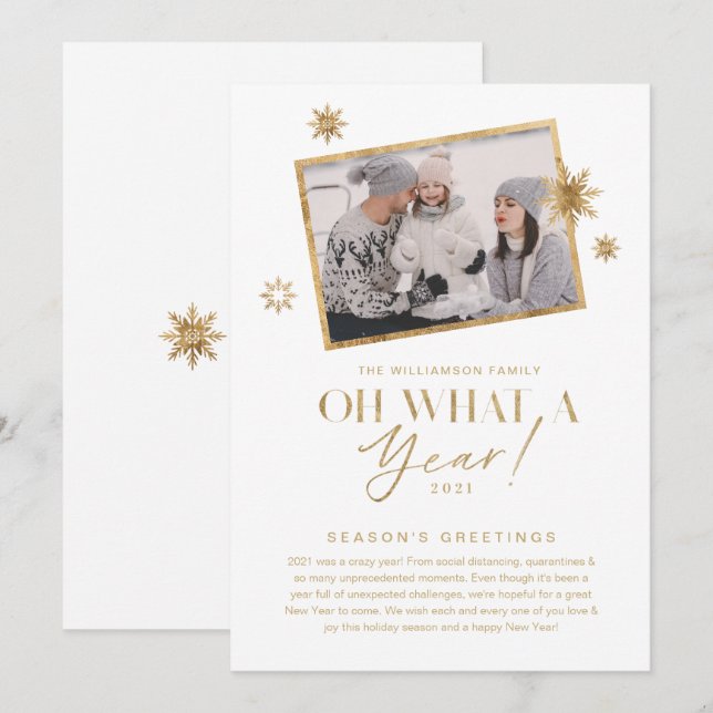 Cartes Pour Fêtes Annuelles Oh quelle année ! Année d'évaluation Gold White 1  (Devant / Derrière)