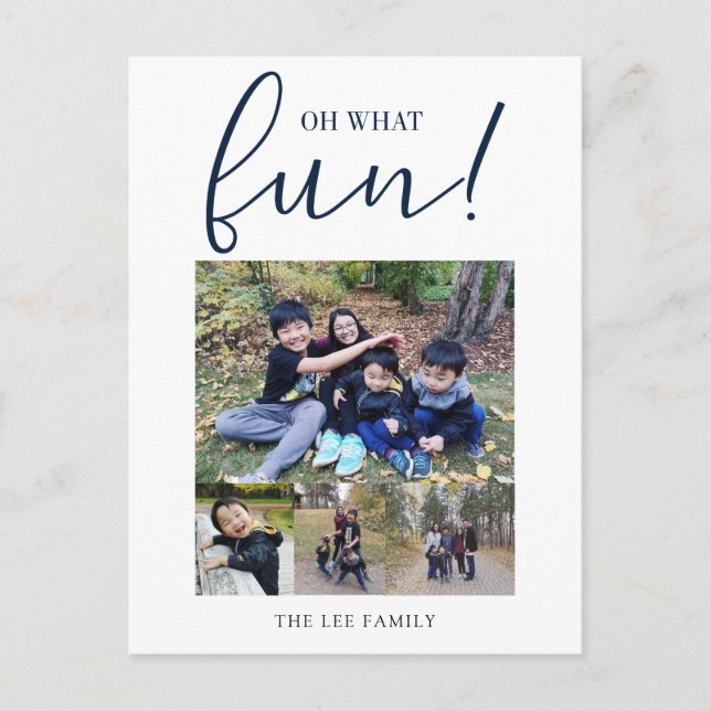 Cartes Pour Fêtes Annuelles Oh Quelle Joie 5 Collage Photo Noël Bleu Marine Ch (Devant)