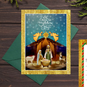 Cartes Pour Fêtes Annuelles "Oh venez adorons-le" Noël de la Nativité