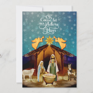 Cartes Pour Fêtes Annuelles "Oh venez adorons-le" Noël de la Nativité