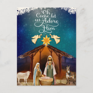 Cartes Pour Fêtes Annuelles "Oh venez adorons-le" Noël Nativité