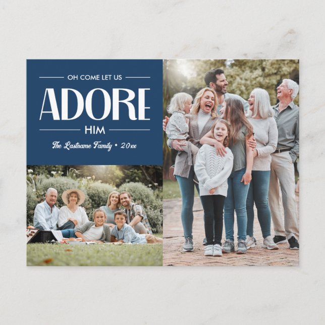 Cartes Pour Fêtes Annuelles Oh Viens Laissez-Nous L'Adorer BLUE Christian 2 Ph (Devant)