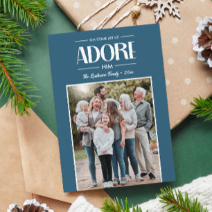 Cartes Pour Fêtes Annuelles Oh Viens Laissez-Nous L'Adorer BLUE Christian Phot