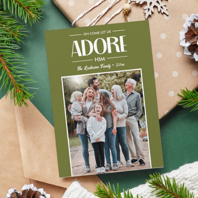 Cartes Pour Fêtes Annuelles Oh Viens Laissez-Nous L'Adorer SAGE Christian Phot (SAGE GREEN FAMILY KEEPSAKE PHOTO GREETING CARDS RELIGIOUS CHRISTMAS HOLIDAY)
