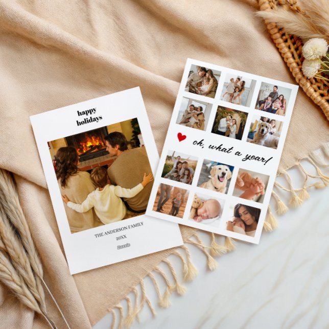 Cartes Pour Fêtes Annuelles Oh What a Year Family Photo Collage Coeur (Créateur téléchargé)