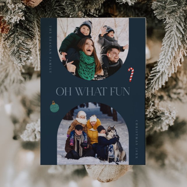 Cartes Pour Fêtes Annuelles Oh What Fun Blue Arch Frame 3 Photo (Créateur téléchargé)