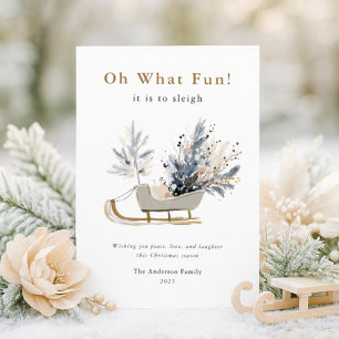 Cartes Pour Fêtes Annuelles Oh What Fun Elegant Sleigh Floral Photo Noël