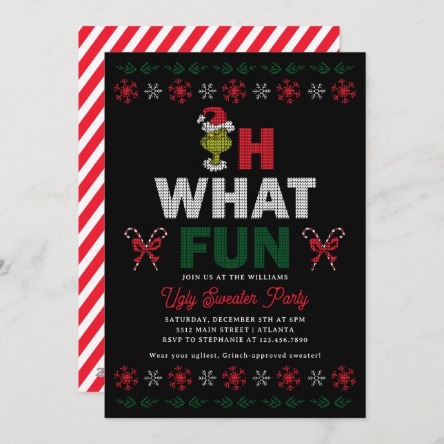Cartes Pour Fêtes Annuelles Oh What Fun Grinch Ugly Sweater Holiday Party (Devant / Derrière)