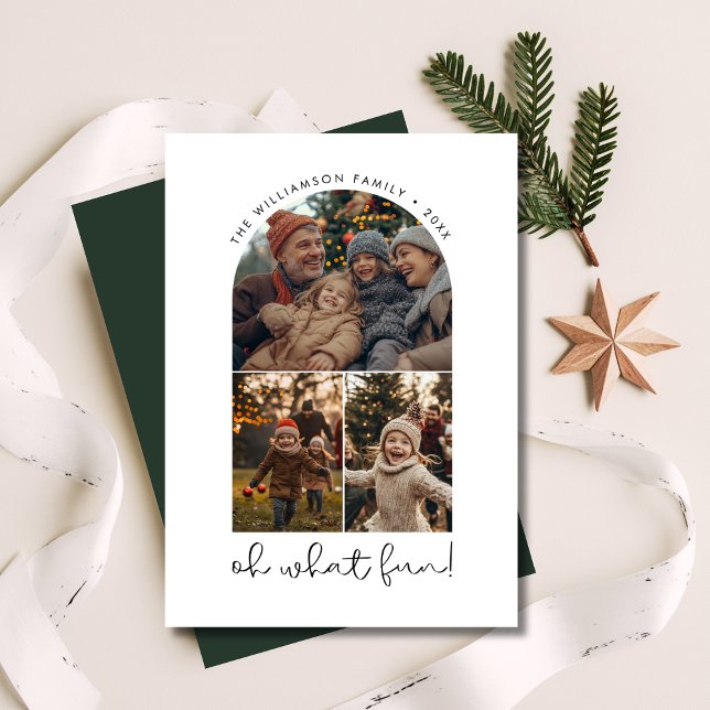 Cartes Pour Fêtes Annuelles Oh What Fun Noël Famille Salutations Arch Photo (Créateur téléchargé)