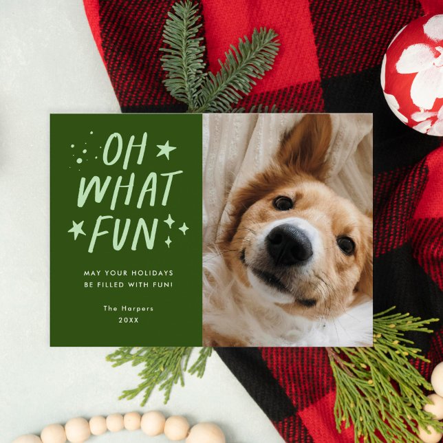 Cartes Pour Fêtes Annuelles Oh What Fun Pets Photo Christmas Green (oh what fun pet christmas card)