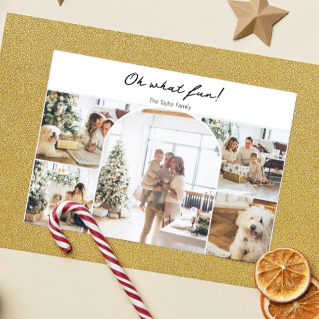 Cartes Pour Fêtes Annuelles Oh What Fun Photo Noël Personnalisé (Oh What Fun Photo Christmas Personalized Holiday Card from Ricaso. Add your own 6 photos and text)